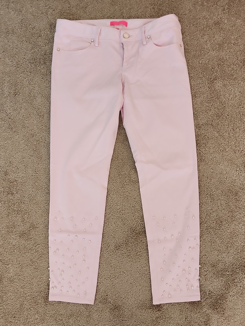 Lilly Pulitzer Worth Skinny Jeans Pink Fizz Pearl Embellished 6 - Picture 2 of 6